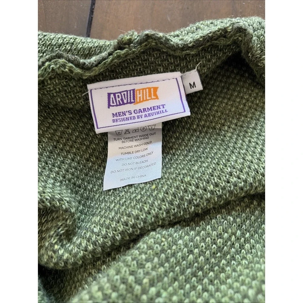 Arvil Hill Hooded Poncho Cloak Mens Size M Green Striped Geometric Knit Festival